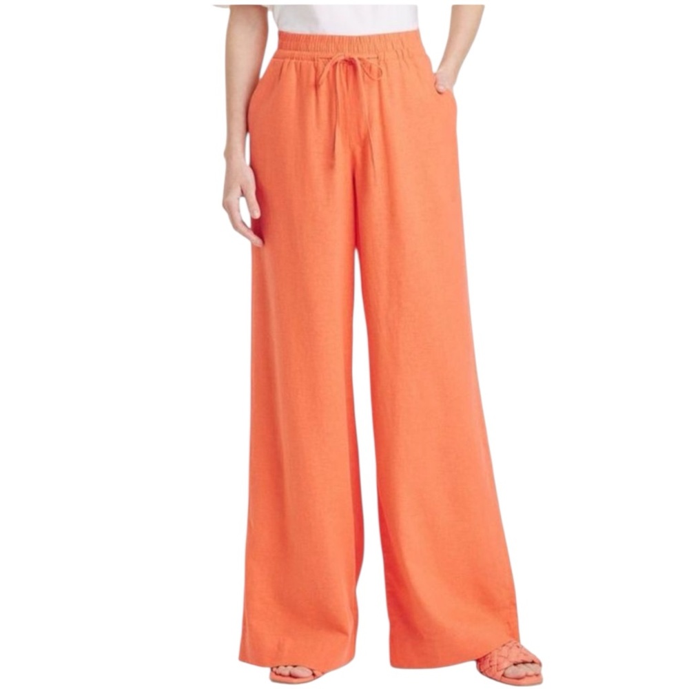 A NEW DAY (Target) Linen Blend Wide Leg Drawstring Pants in Orange Size Small